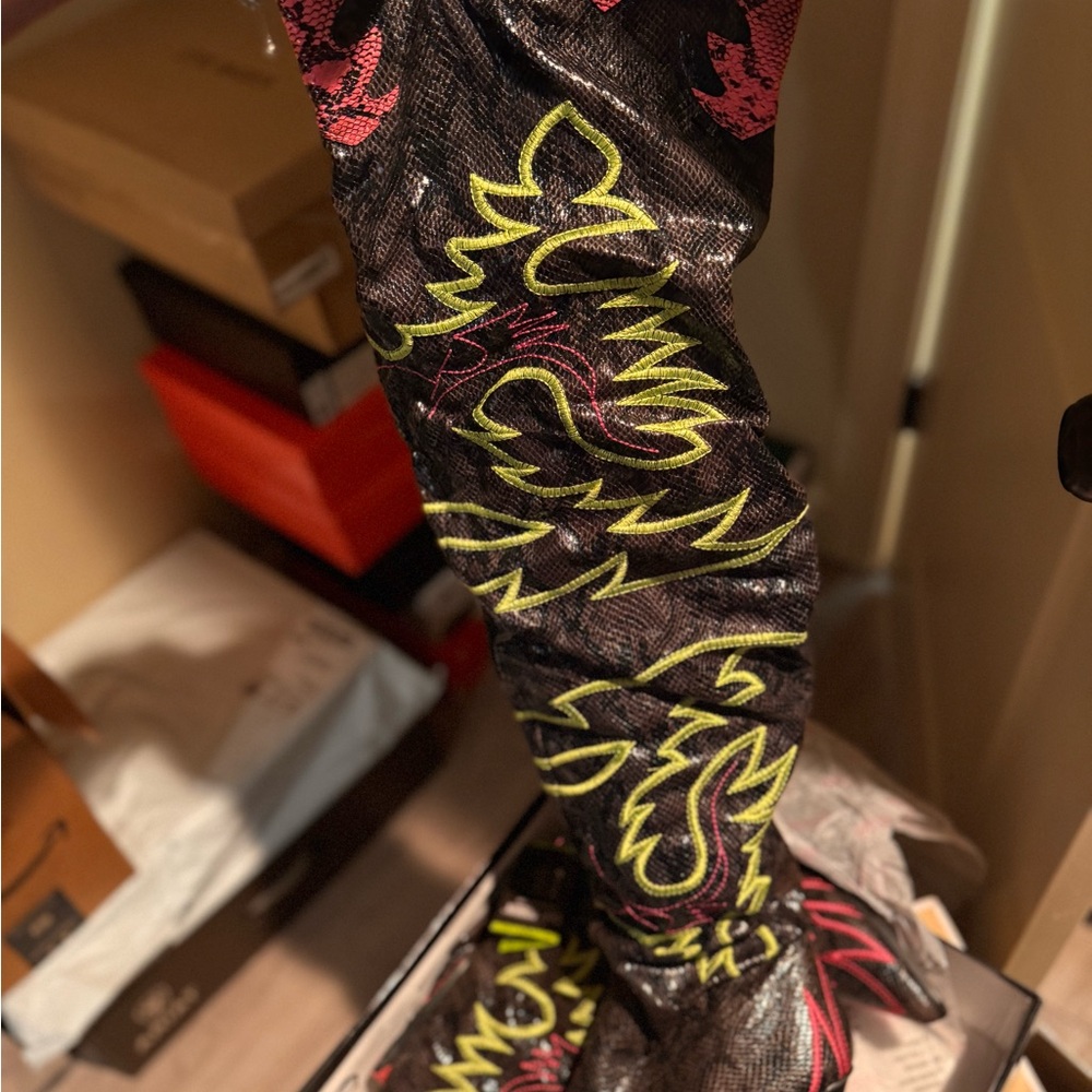Cape Robbin Black and Neon Boots Thigh High Women’s Boots Size 11